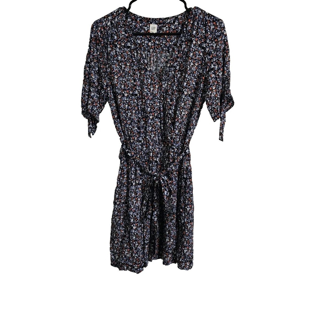 Gap Womens Floral Tie Dress Medium Red Blue‎ Pockets Sleeves Tie Boho Peasant